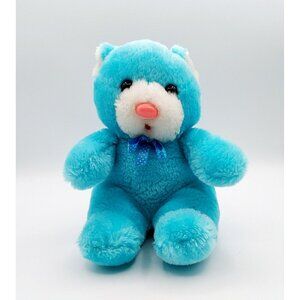 Vintage Teddy Bear 10" Plush Toy Stuffed Animal Blue Bear w/Pink Nose